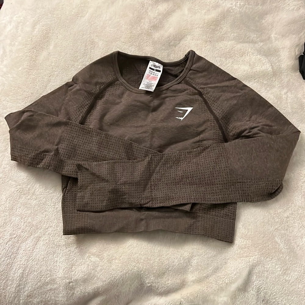 Gymshark adapt cropped long sleeve top size medium brown